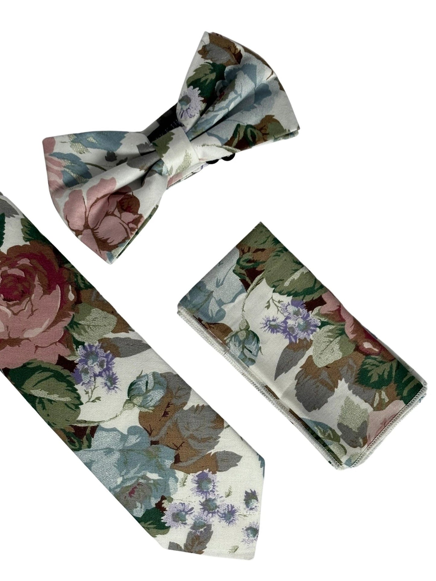 Watercolour Style English Pink Rose Garden Cotton Bow Tie - Pre-Tied Cotton Accessory With Subtle Rose Print by Frederick Thomas Handmade Mens Ties