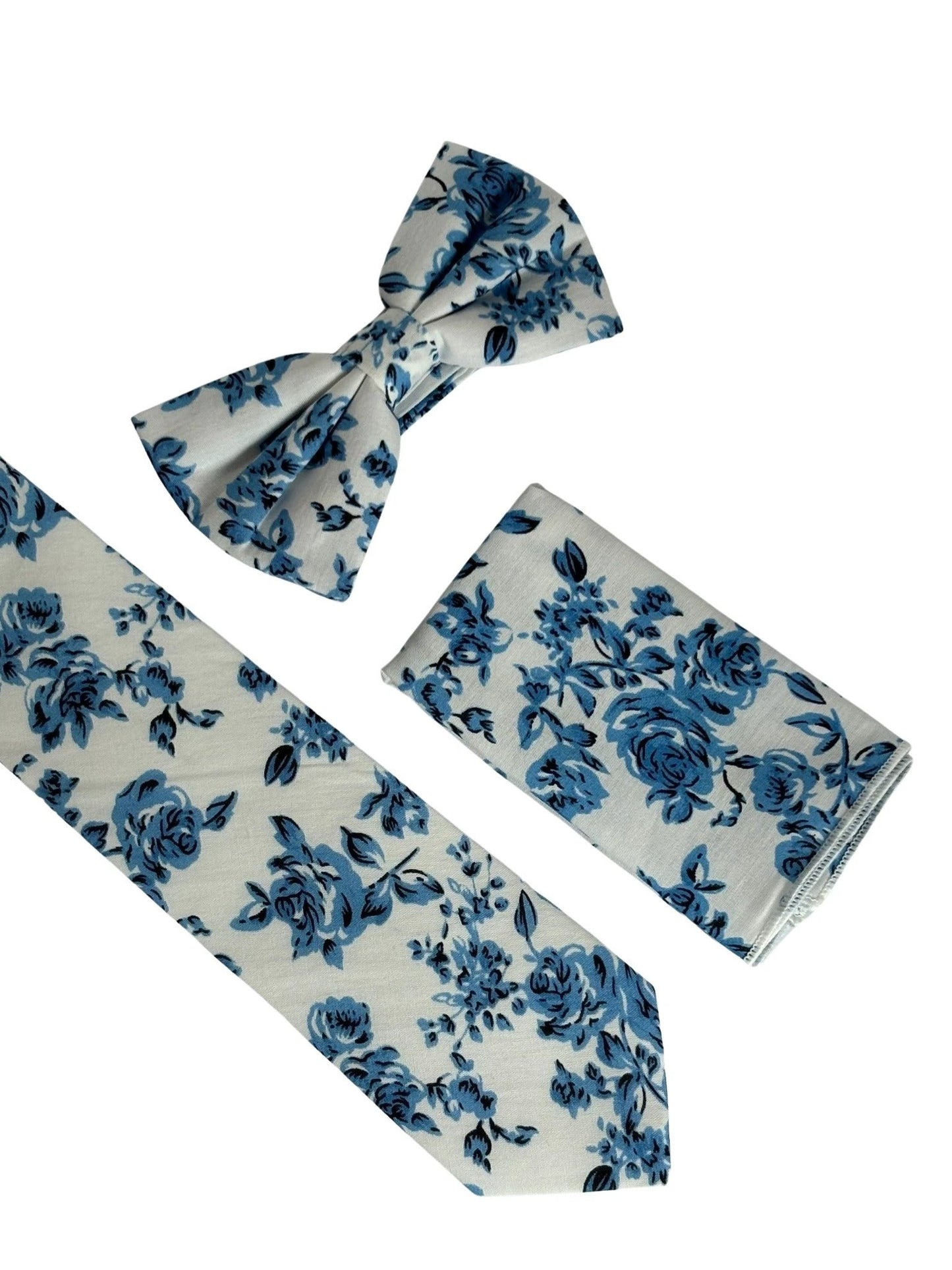 Ivory With Blue Rose Design Cotton Tie By Frederick Thomas - Handmade For Timeless Elegance And Contemporary Finish by Frederick Thomas Handmade Mens Ties