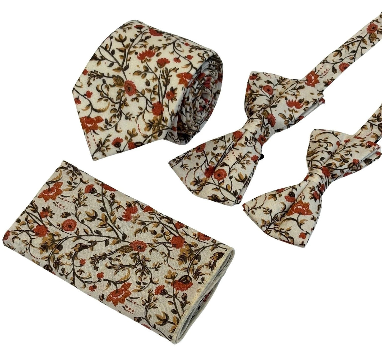 Liberty Style Red Climbing English Wildflower Design Adult Bow Tie - Timeless Heritage With Modern Sophistication by Frederick Thomas Handmade Mens Ties