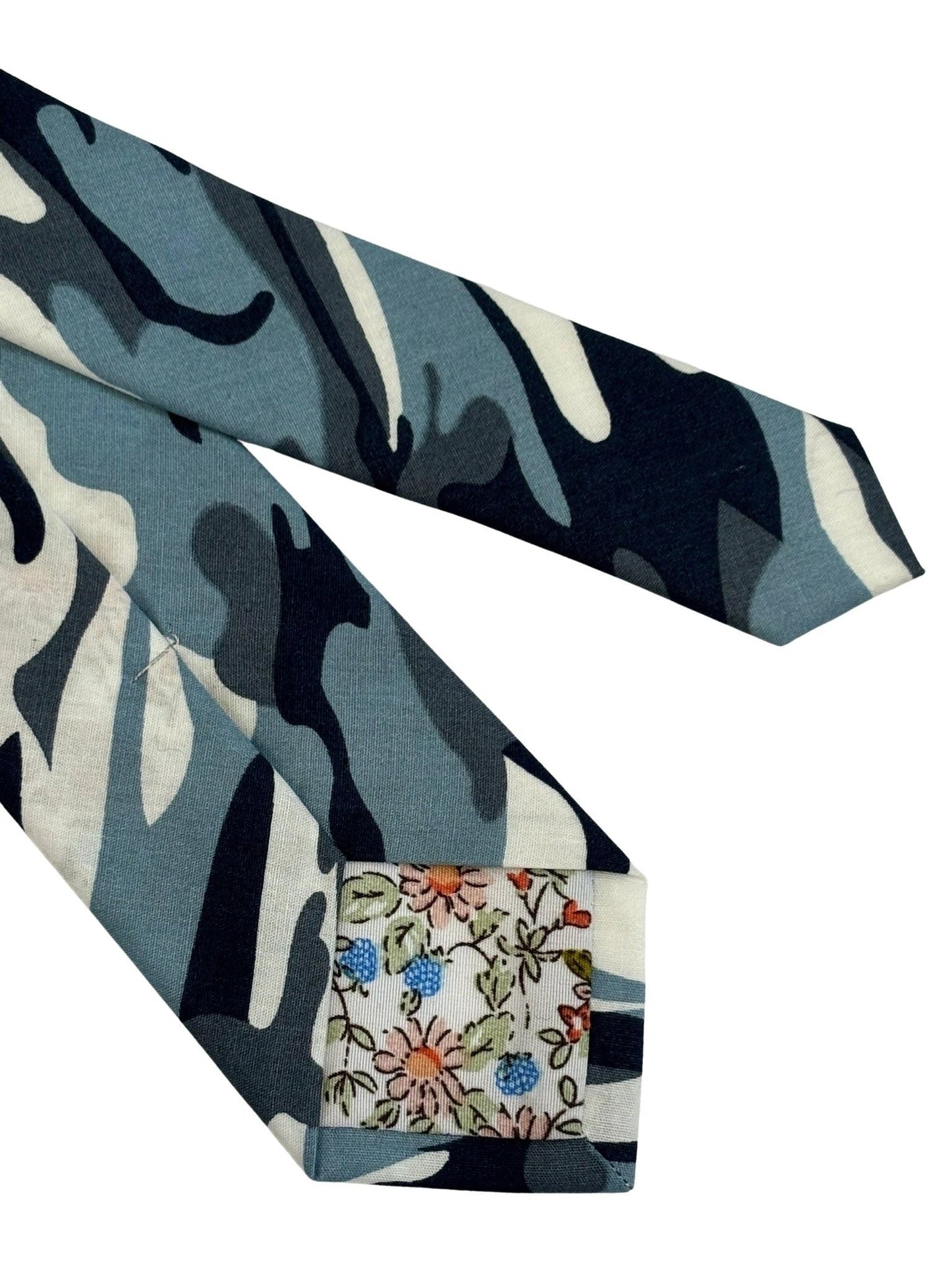 Extra Long Blue Camouflage Army Design Cotton Tie - Handmade Statement Piece For Office Professional And All Day Comfort by Frederick Thomas Handmade Mens Ties