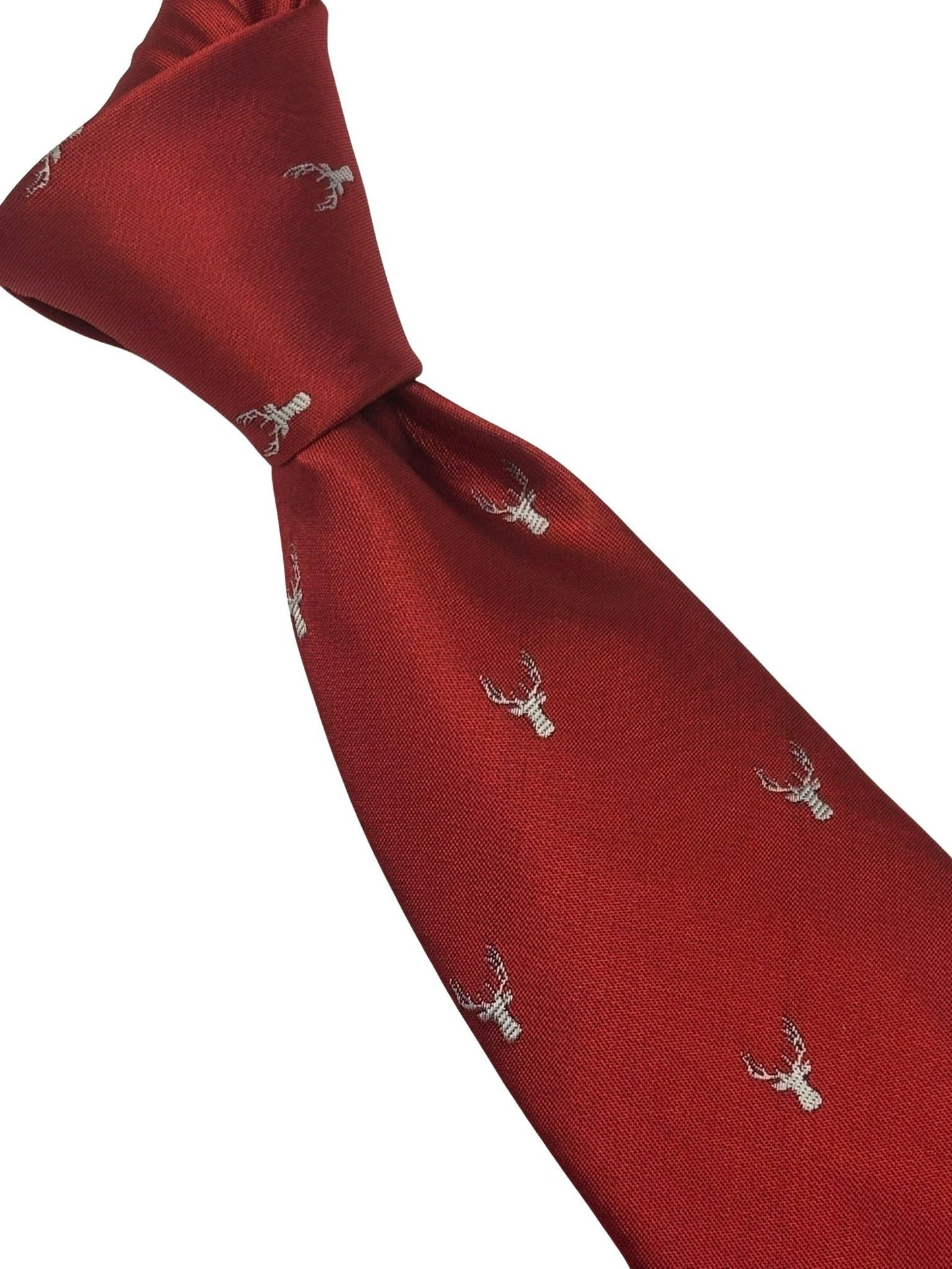 Frederick Thomas Handmade Dark Red Tie - Embroidered White Deer Head Focal Point For Modern Formalwear by Frederick Thomas Handmade Mens Ties