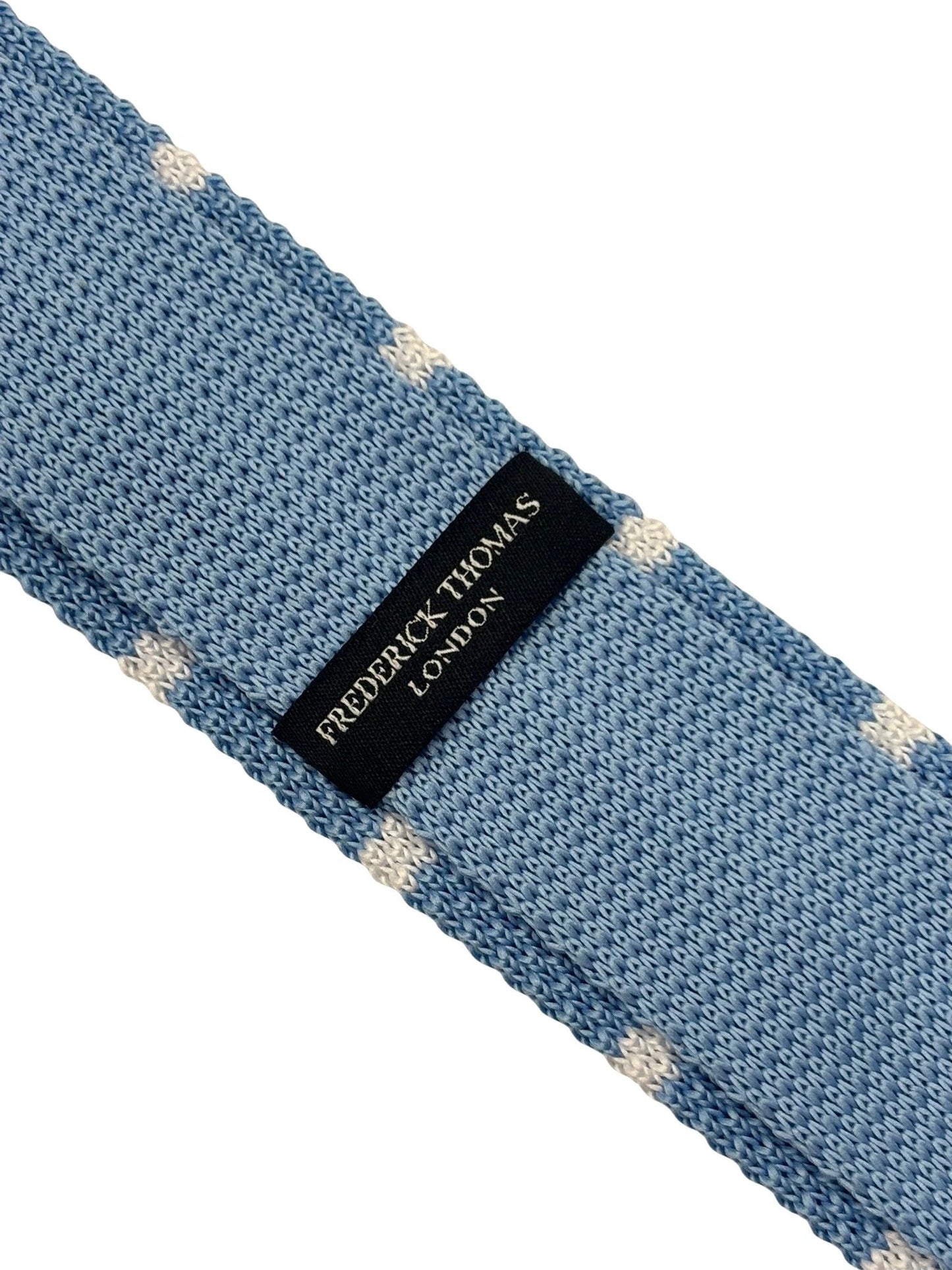 Light Sky Blue Knitted Tie with White Stripes for the Luxury Professional Man by Frederick Thomas Handmade Mens Ties