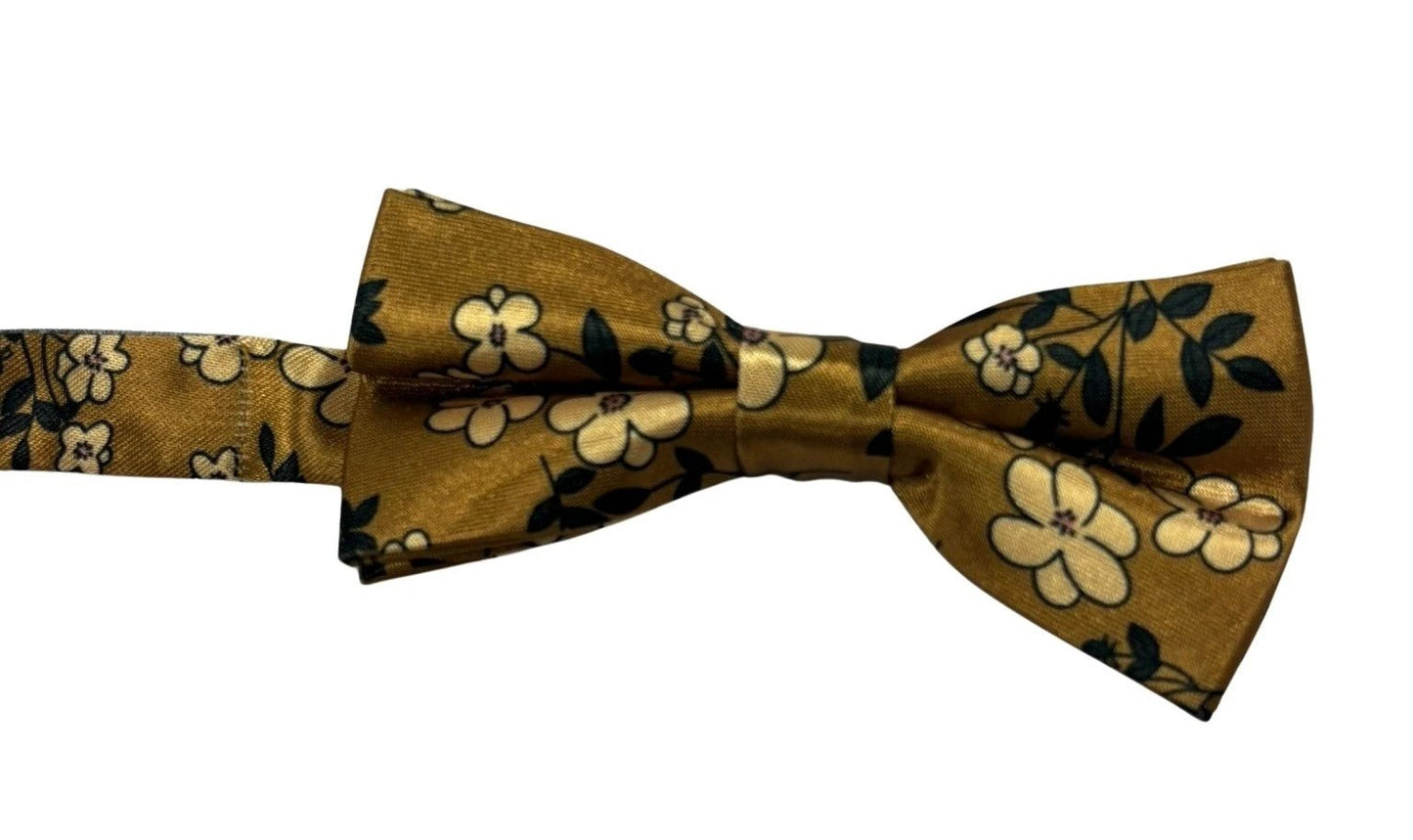 Gold Mustard Children's Bow Tie With Floral Design - Delicate Floral Motif For Sophisticated Playful Style by Frederick Thomas Handmade Mens Ties