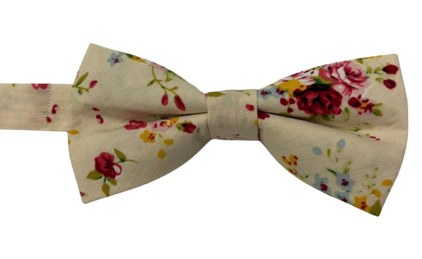 Ivory Cream Adult Cotton Bow Tie With Floral Design - Subtle Floral Motif For Elegant Desk To Dinner Wear by Frederick Thomas Handmade Mens Ties