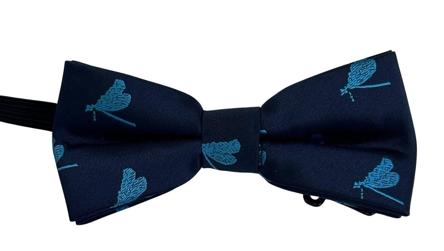Child's Navy Dark Blue Bow Tie With Blue Dragonfly Design - Playful Yet Polished Accessory For Mini Wardrobe by Frederick Thomas Handmade Mens Ties