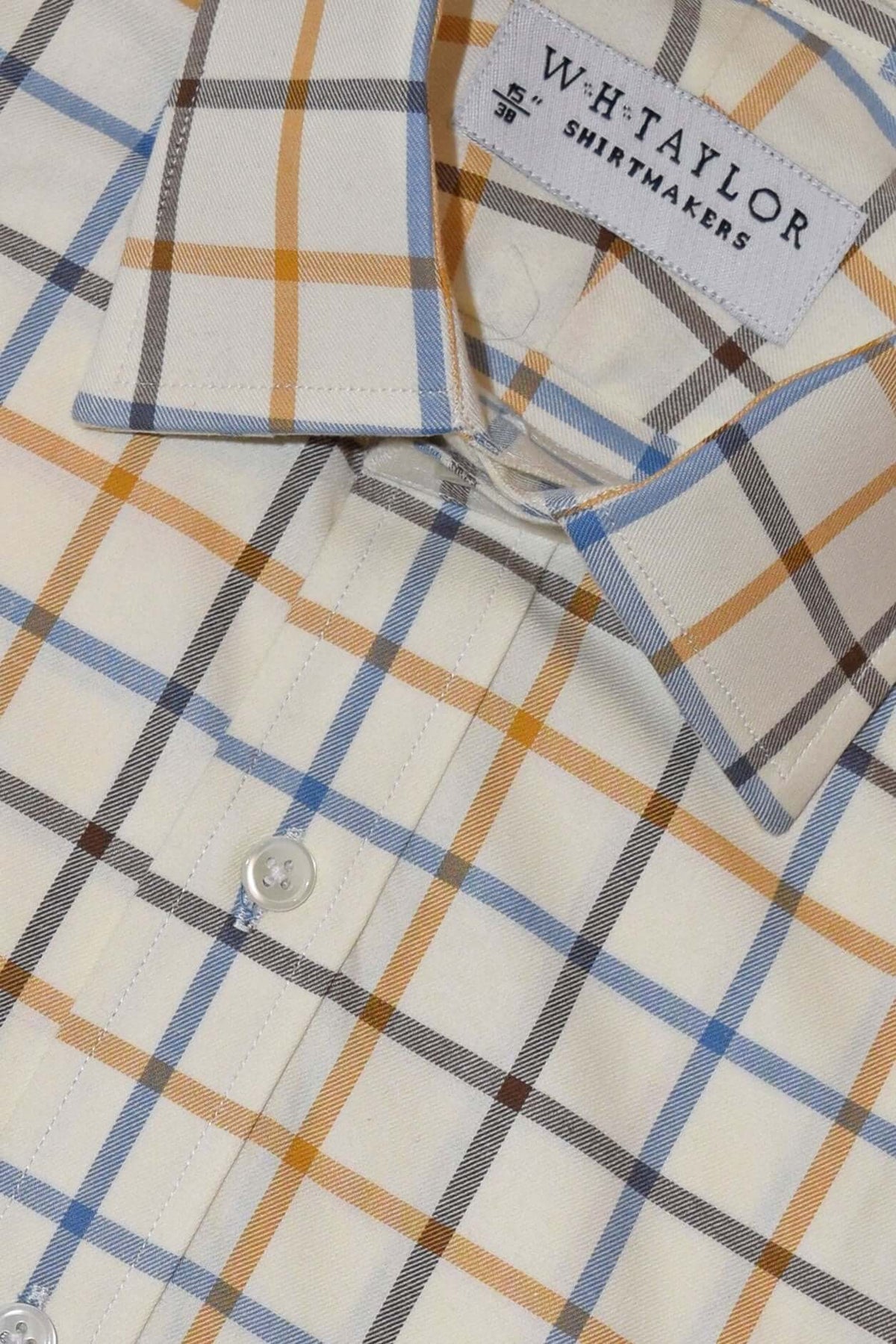 Blue, Brown & Tan Tattersall Check Poplin Men's Bespoke Shirt - Luxurious Lightweight Fabric For Sharp Everyday Style by whtshirtmakers.com