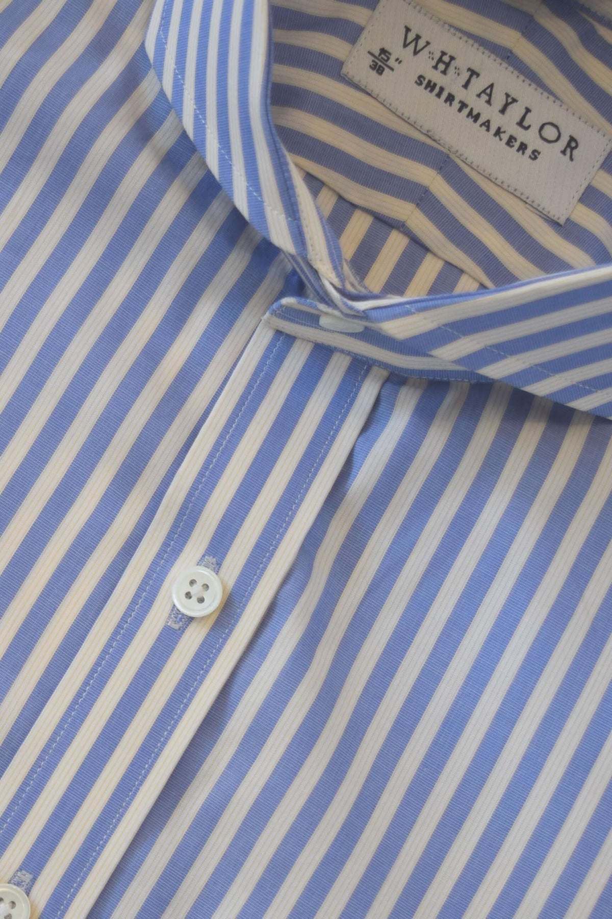Blue Bengal Stripe Men's Bespoke Shirt by whtshirtmakers.com