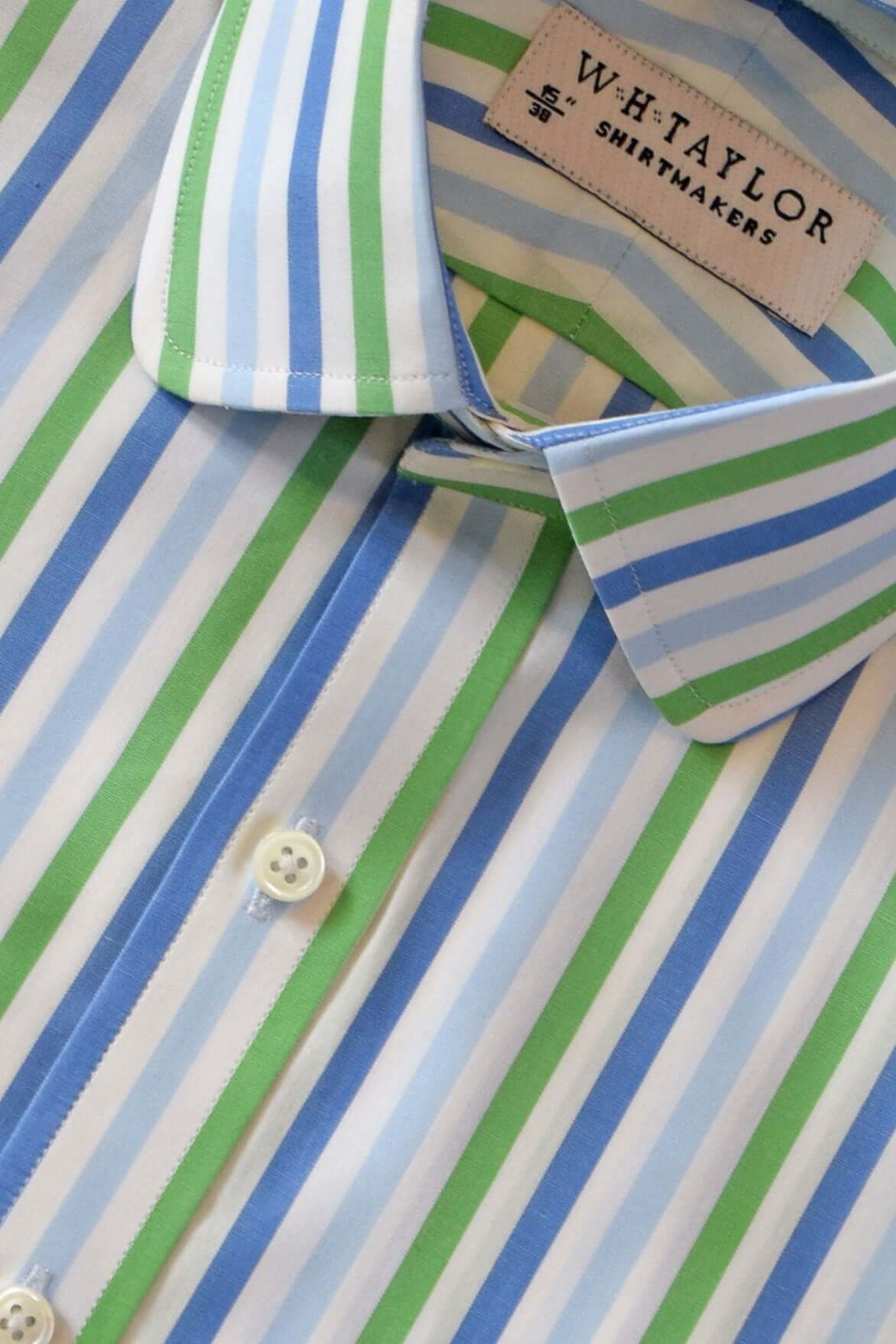 Blue Sky & Green Candy Stripe Men's Bespoke Shirt