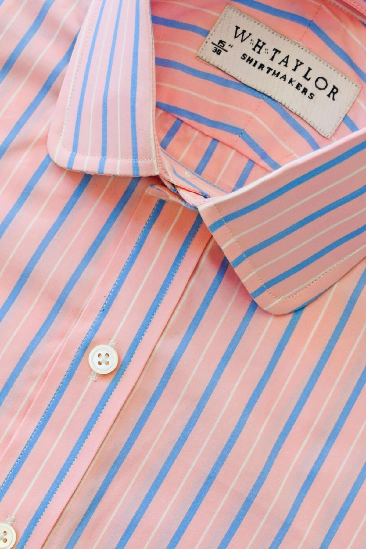 Pink & Blue Stripe Men's Bespoke Shirt by whtshirtmakers.com