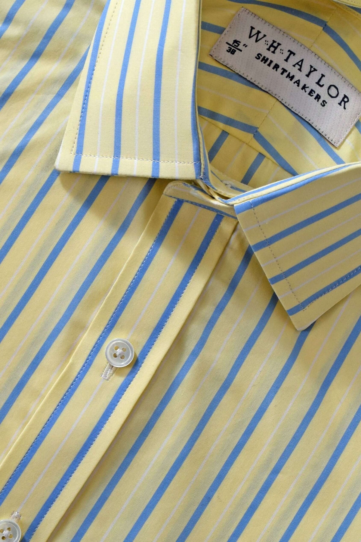 Yellow & Blue Stripe Men's Bespoke Shirt by whtshirtmakers.com