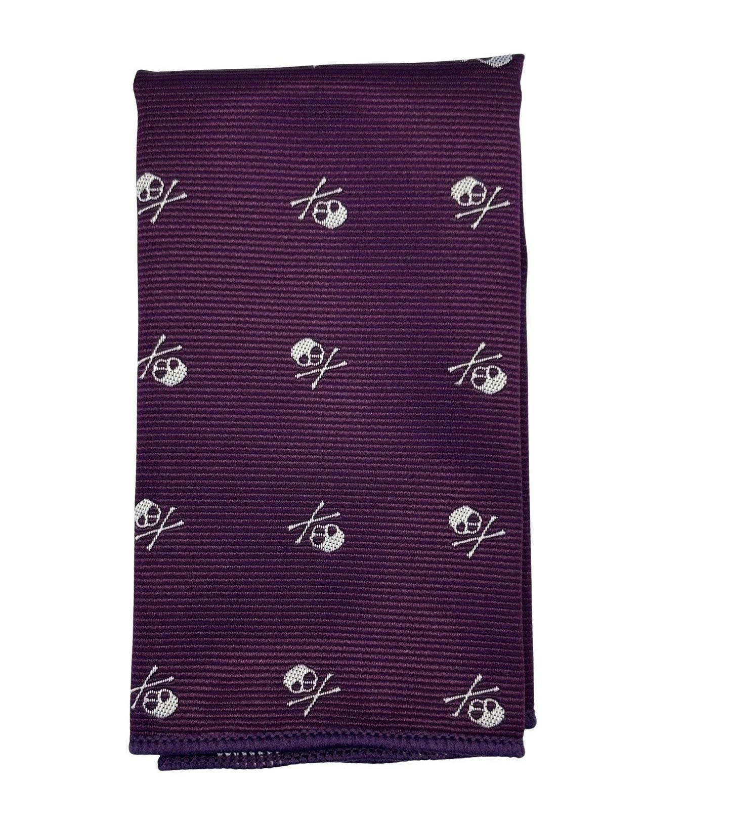 Matching Purple Tie And Pocket Square With White Skull And Crossbone Design - Luxury Style For Bold Professionals by Frederick Thomas Handmade Mens Ties