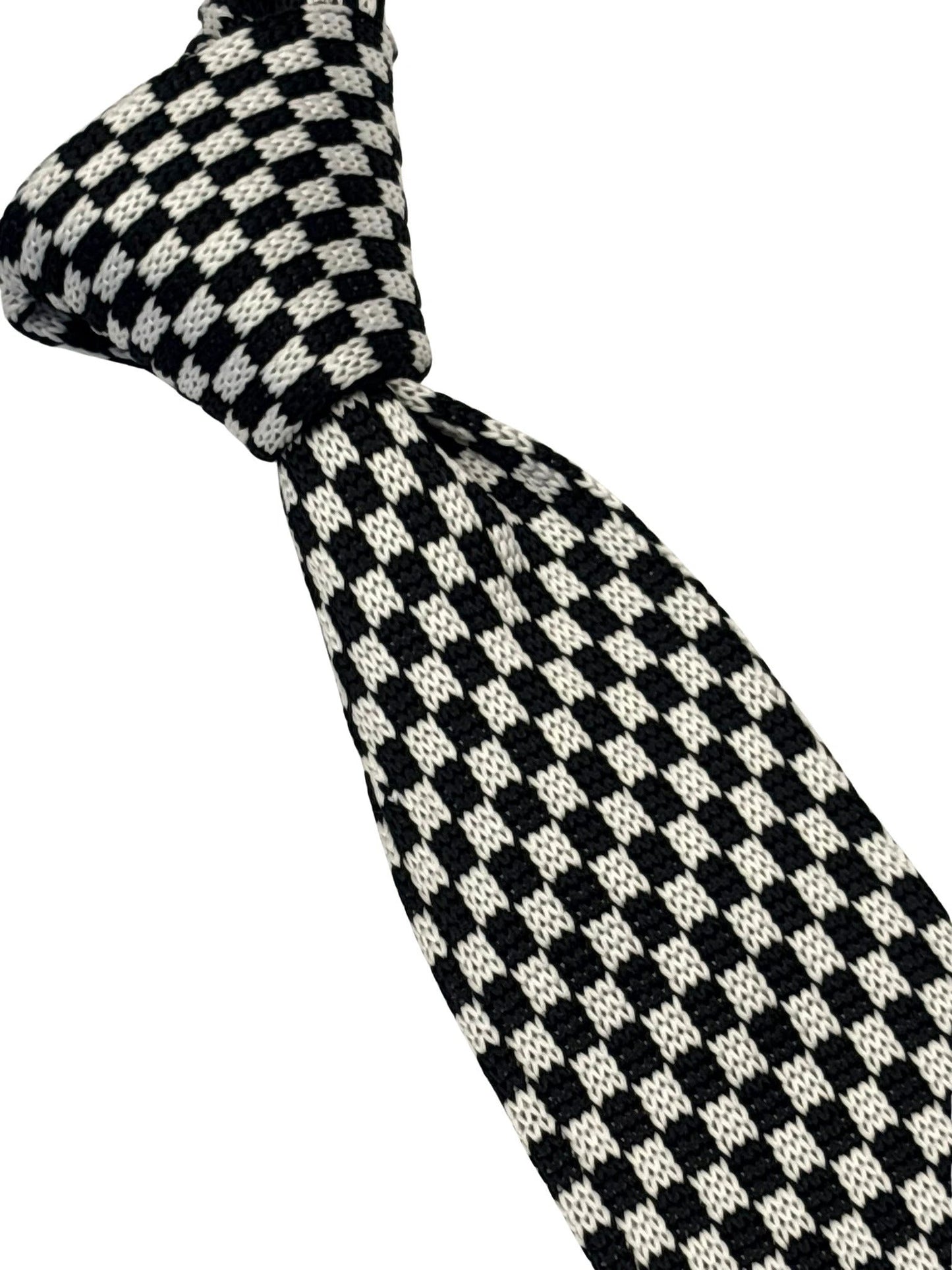 Handmade Knitted Tie With Black And White Check Design - Artisanal Craft And Textured Depth For Every Occasion by Frederick Thomas Handmade Mens Ties