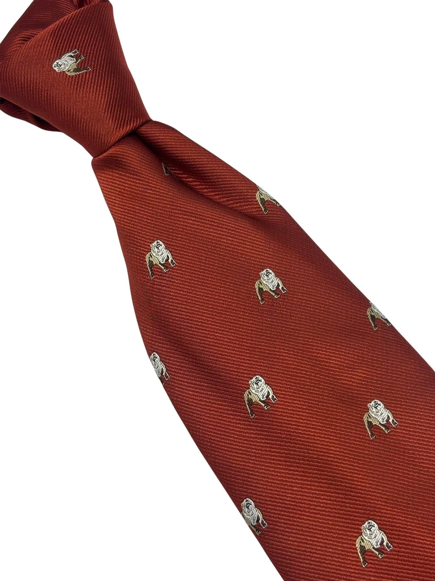 Burnt Orange Red Tie with Embroidered British Bulldog Design by Frederick Thomas Handmade Mens Ties