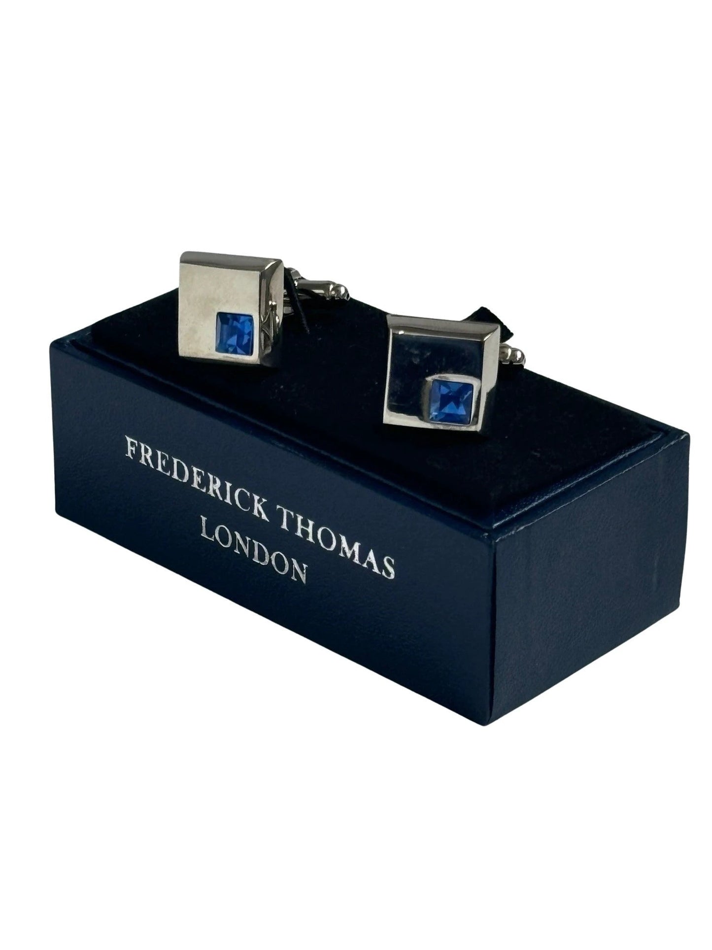 silver style square blue stone cufflinks by Frederick Thomas Handmade Mens Ties
