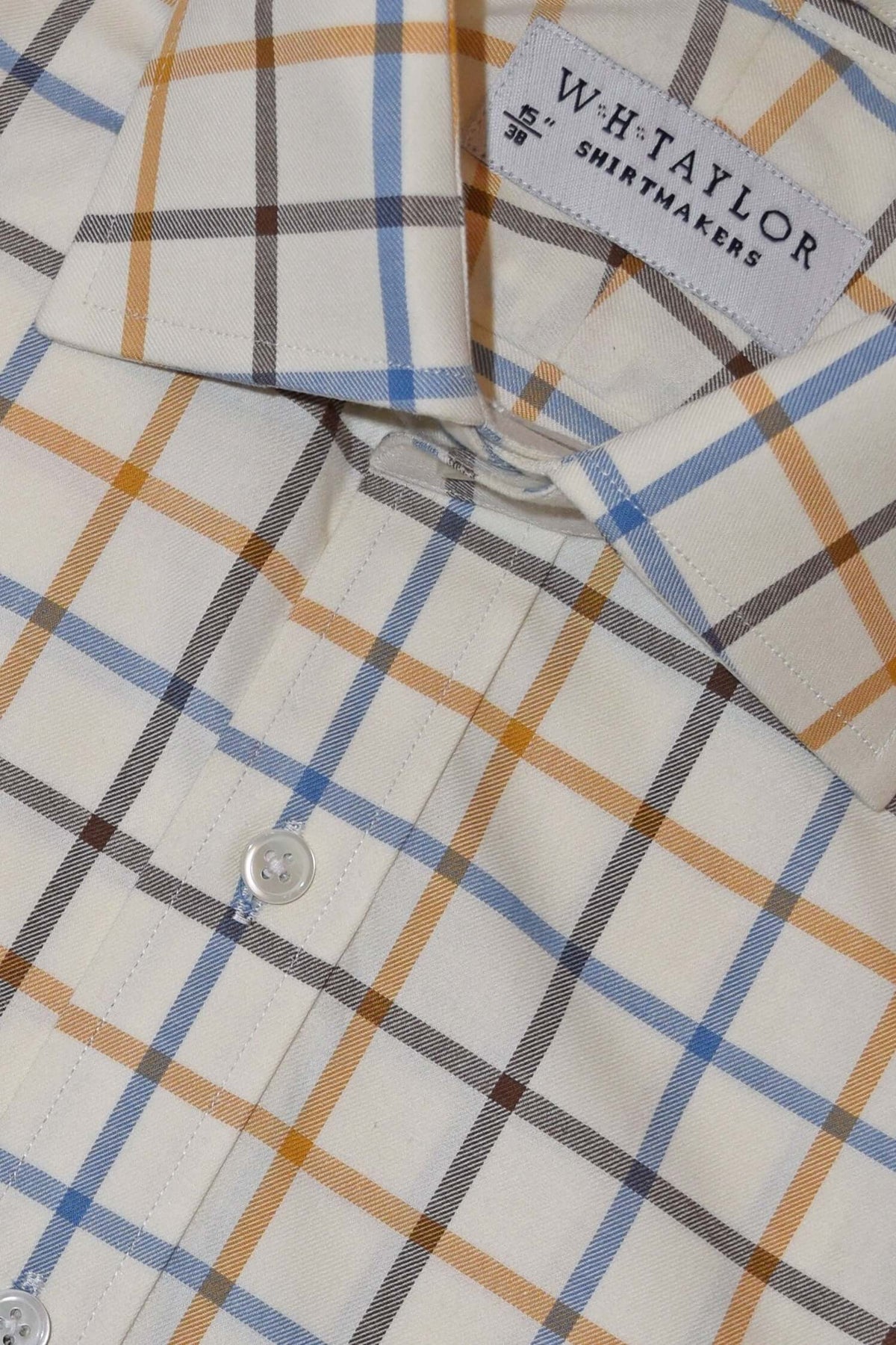 Blue, Brown & Tan Tattersall Check Poplin Men's Bespoke Shirt - Luxurious Lightweight Fabric For Sharp Everyday Style by whtshirtmakers.com