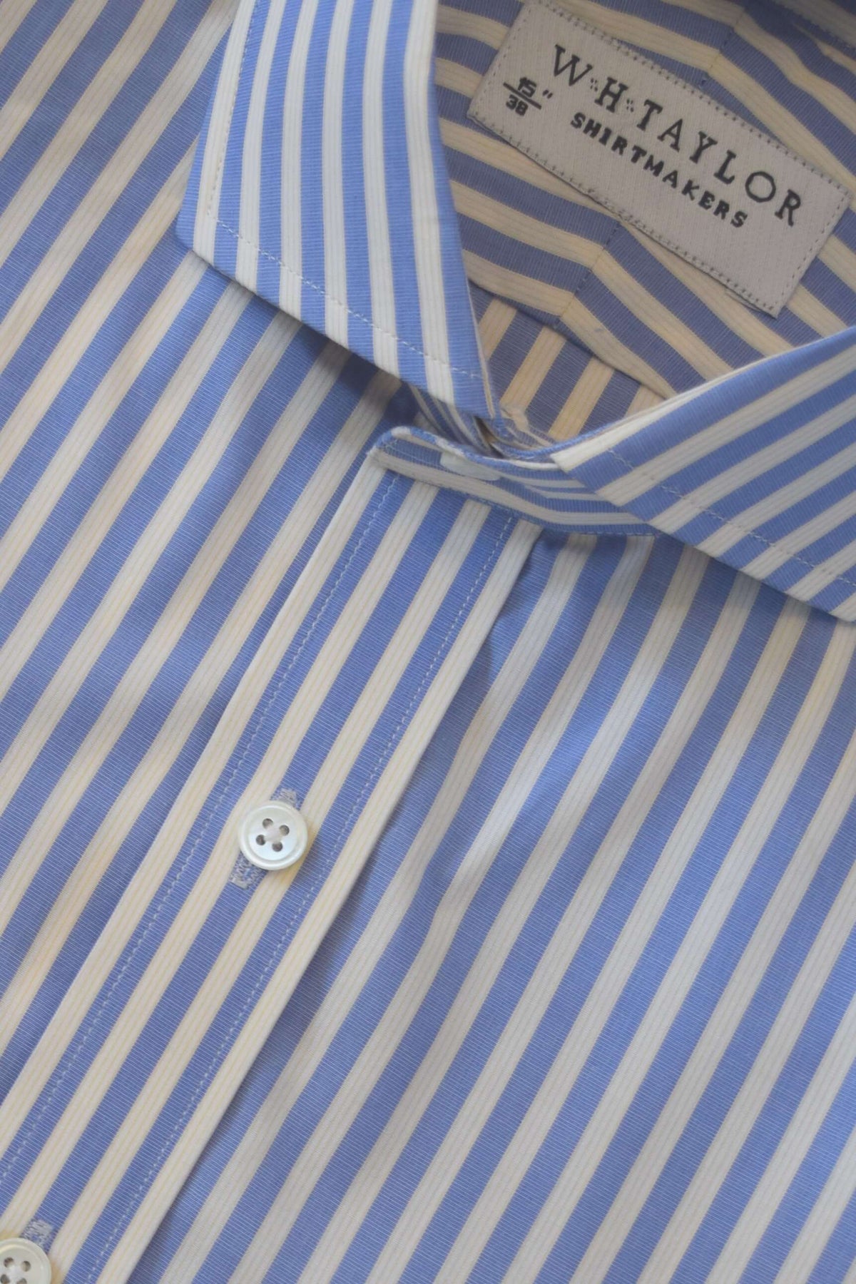 Blue Bengal Stripe Men's Bespoke Shirt by whtshirtmakers.com