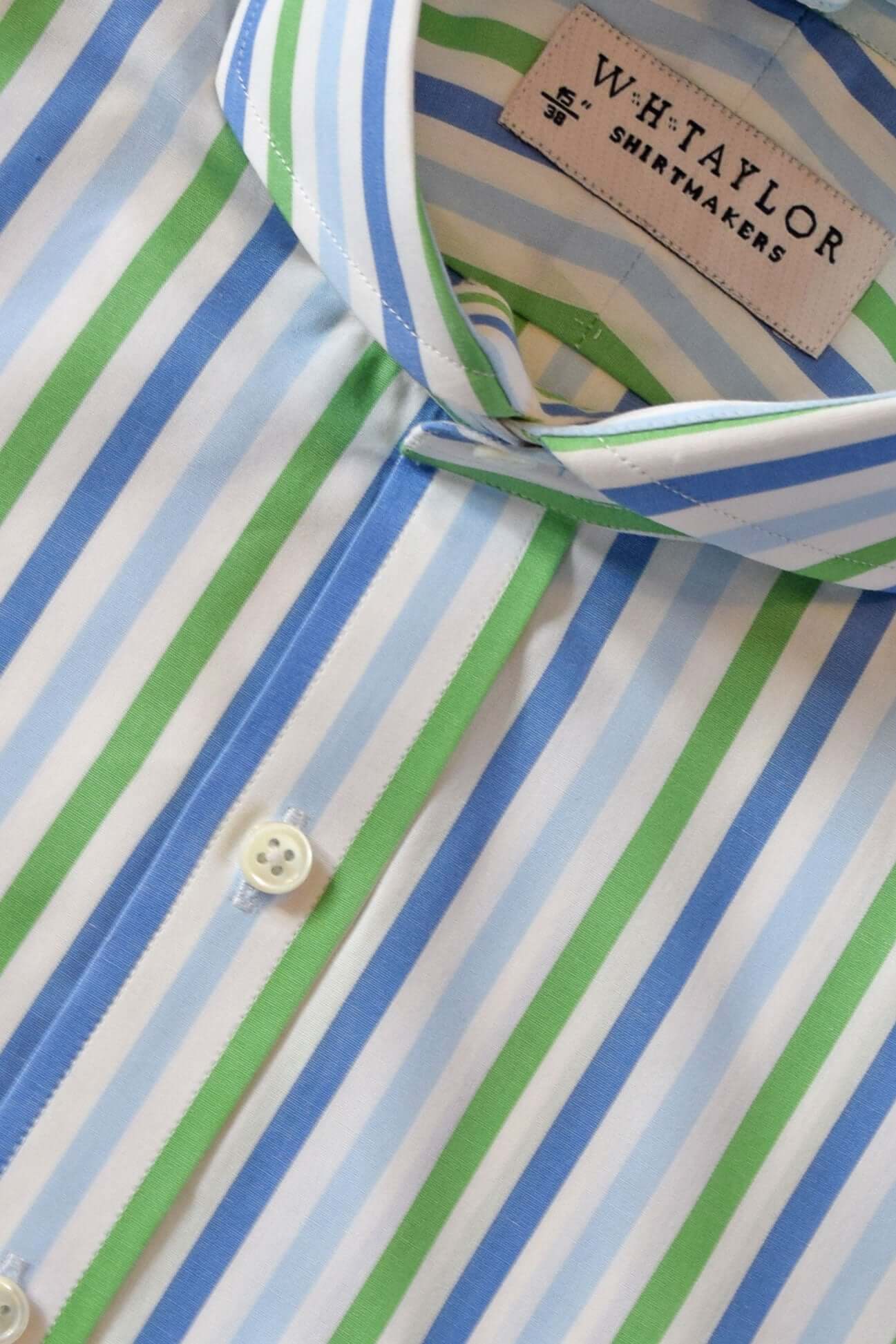 Blue Sky & Green Candy Stripe Men's Bespoke Shirt