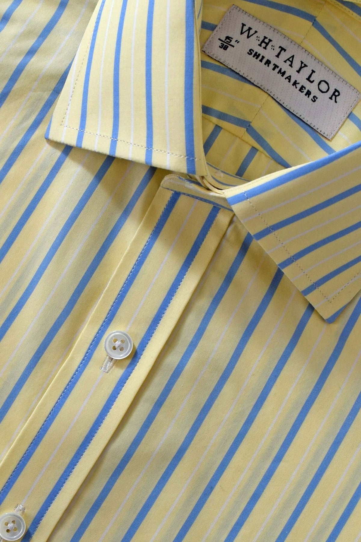 Yellow & Blue Stripe Men's Bespoke Shirt by whtshirtmakers.com
