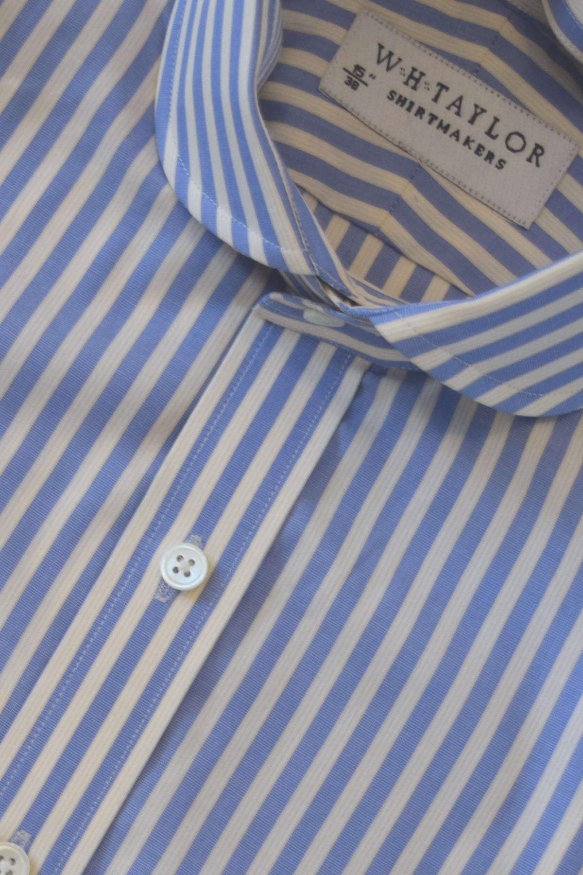 Blue Bengal Stripe Men's Bespoke Shirt by whtshirtmakers.com