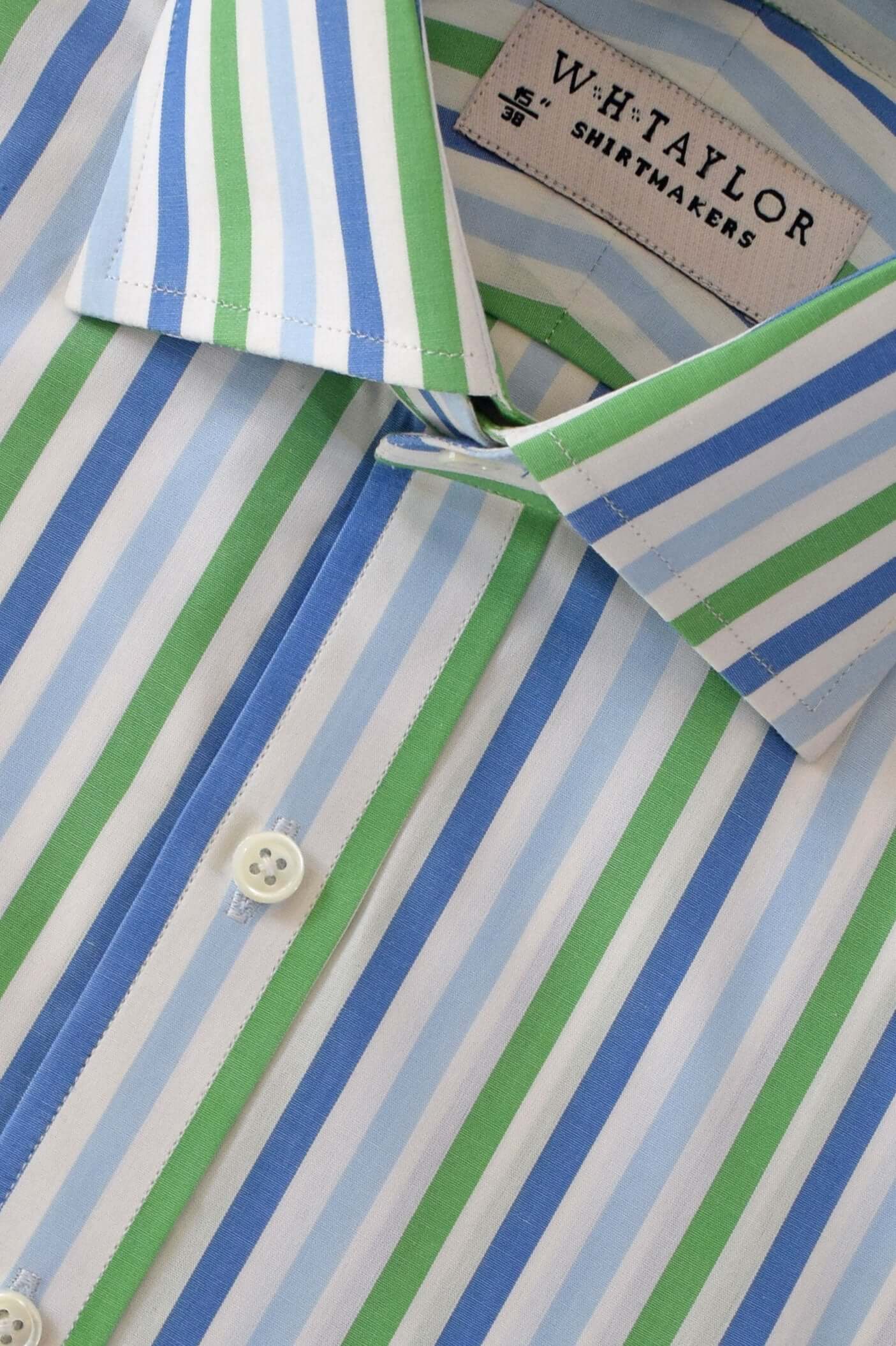 Blue Sky & Green Candy Stripe Men's Bespoke Shirt