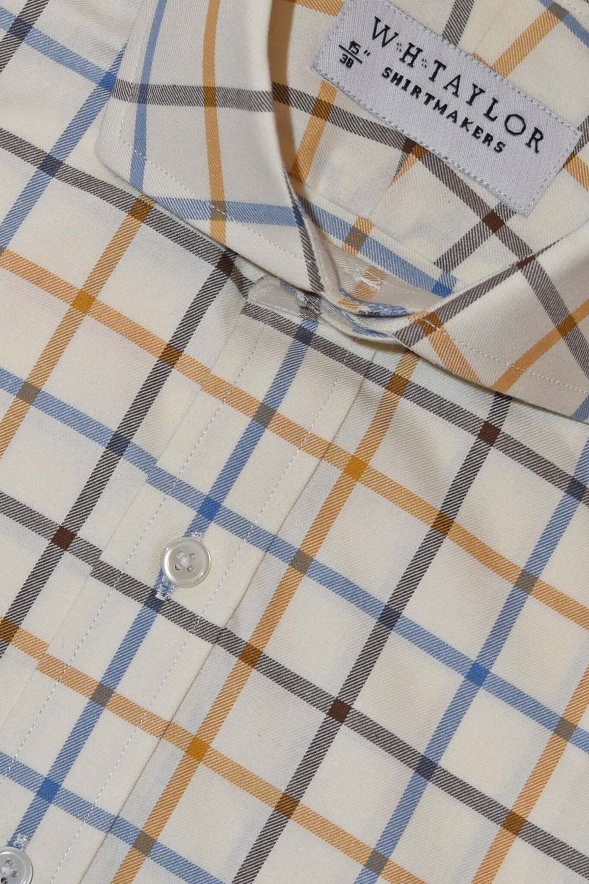 Blue, Brown & Tan Tattersall Check Poplin Men's Bespoke Shirt - Luxurious Lightweight Fabric For Sharp Everyday Style by whtshirtmakers.com