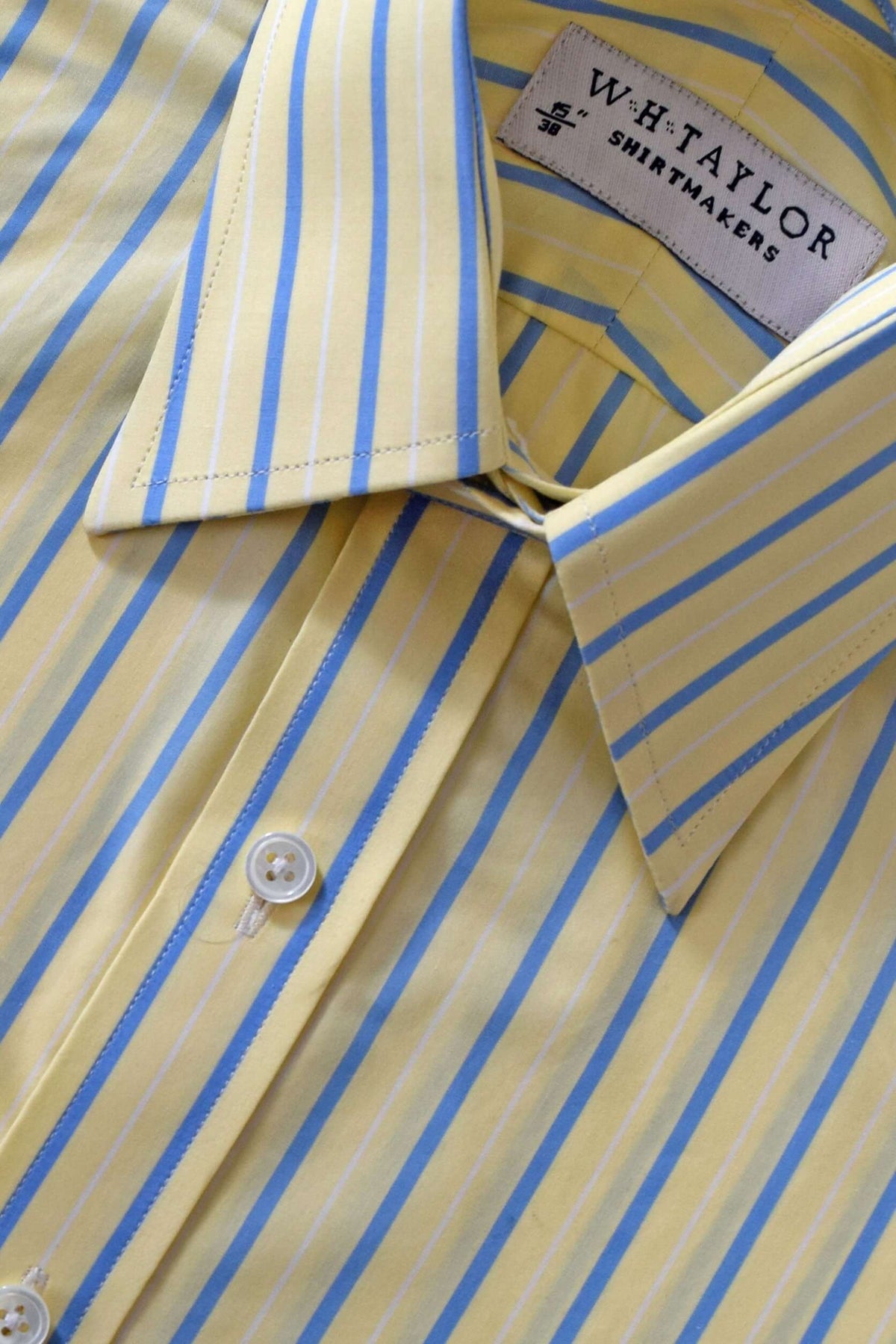 Yellow & Blue Stripe Men's Bespoke Shirt by whtshirtmakers.com