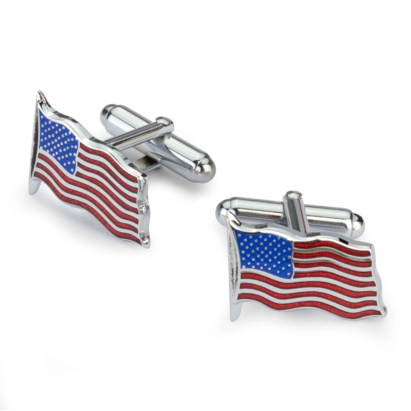 USA American Flag Cufflinks in Silver - Luxury Vitreous Enamel Hand Finished in England by Benson & Clegg
