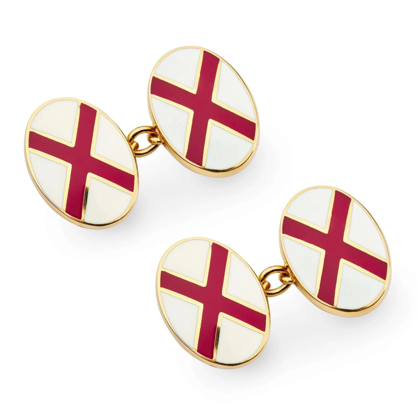 St Patricks Cross Enamel Chain Cufflinks In Gold by Benson & Clegg