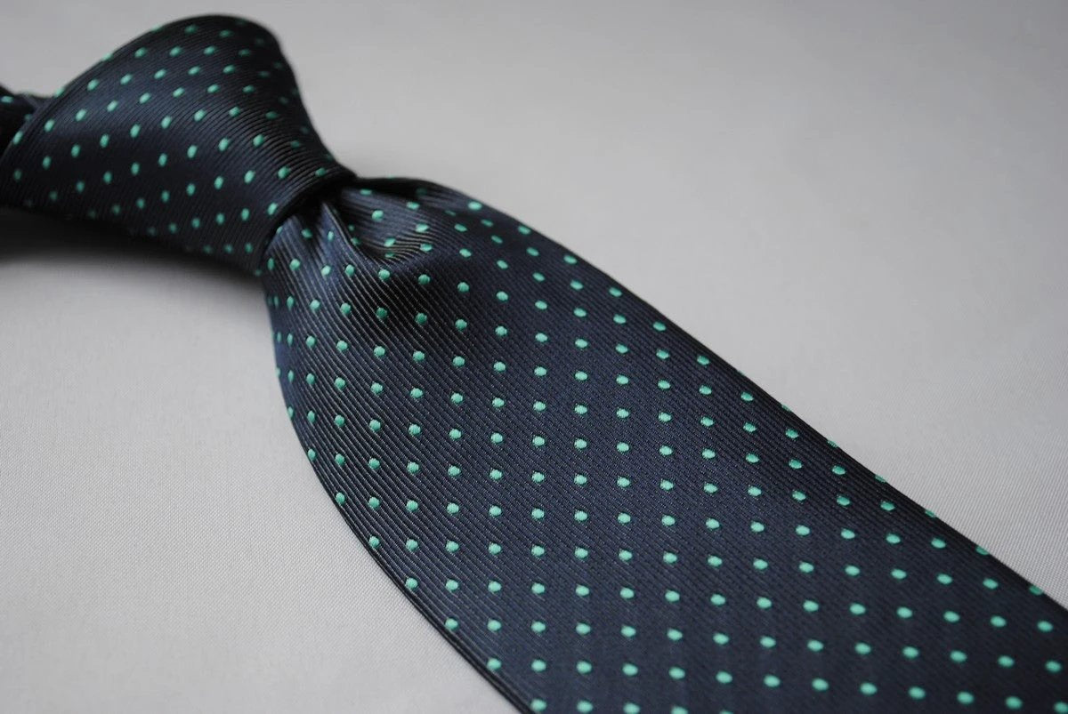 grey tie with turquoise pin spots by Frederick Thomas Handmade Mens Ties