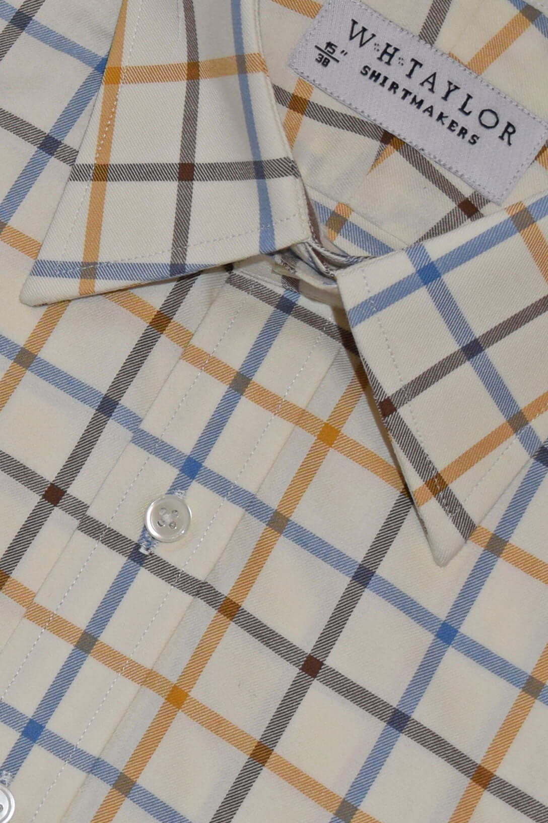 Blue, Brown & Tan Tattersall Check Poplin Men's Bespoke Shirt - Luxurious Lightweight Fabric For Sharp Everyday Style by whtshirtmakers.com