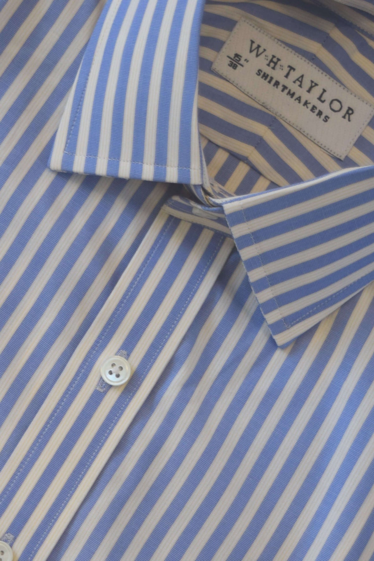 Blue Bengal Stripe Men's Bespoke Shirt by whtshirtmakers.com