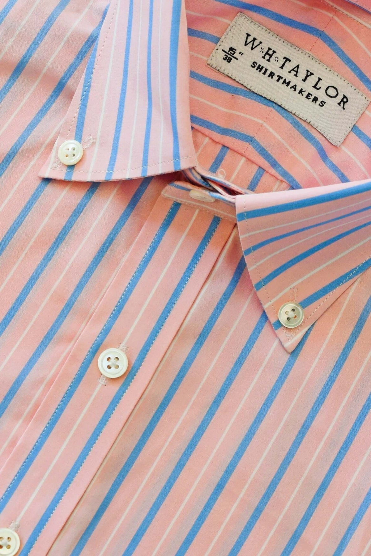 Pink & Blue Stripe Men's Bespoke Shirt by whtshirtmakers.com
