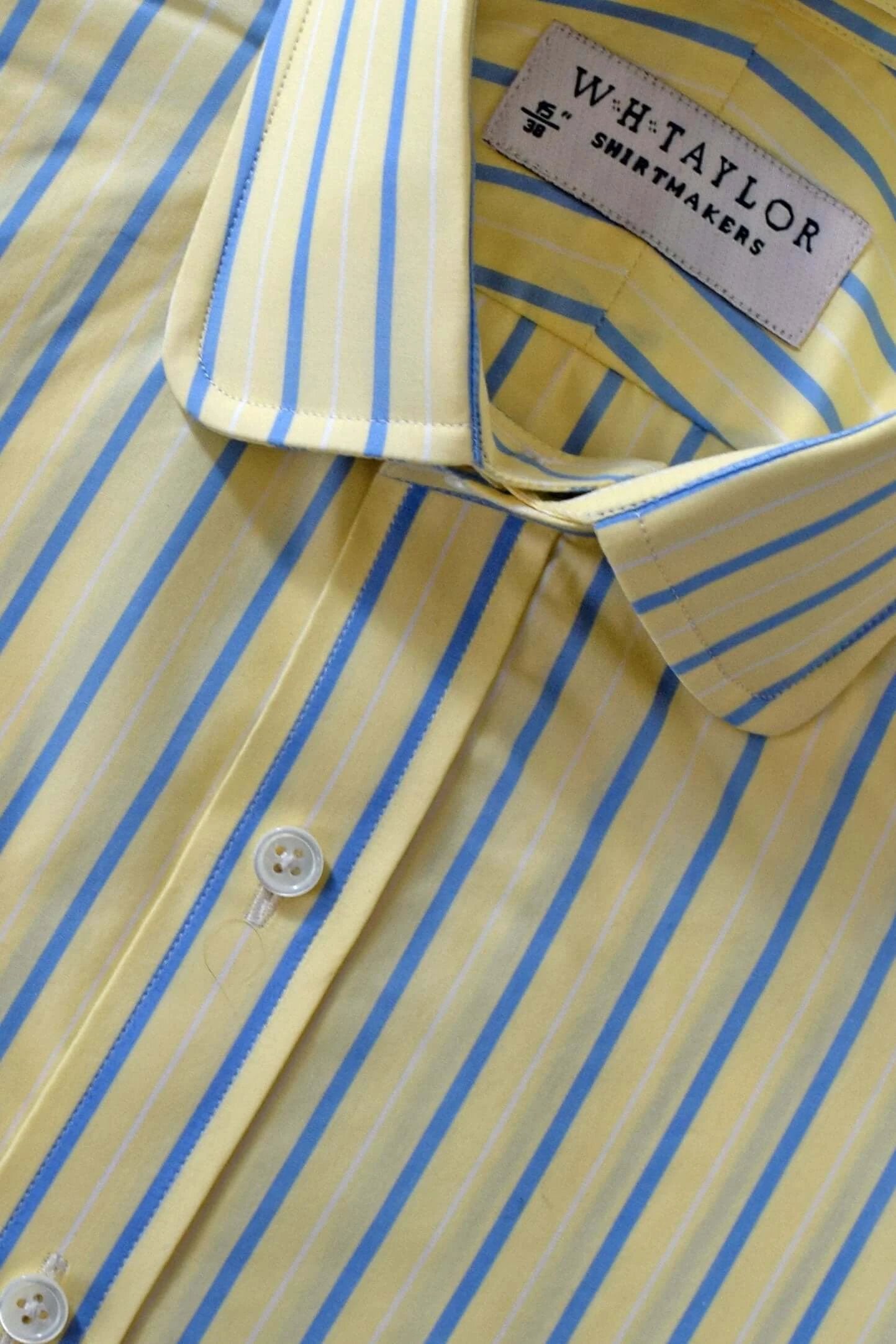 Yellow & Blue Stripe Men's Bespoke Shirt by whtshirtmakers.com