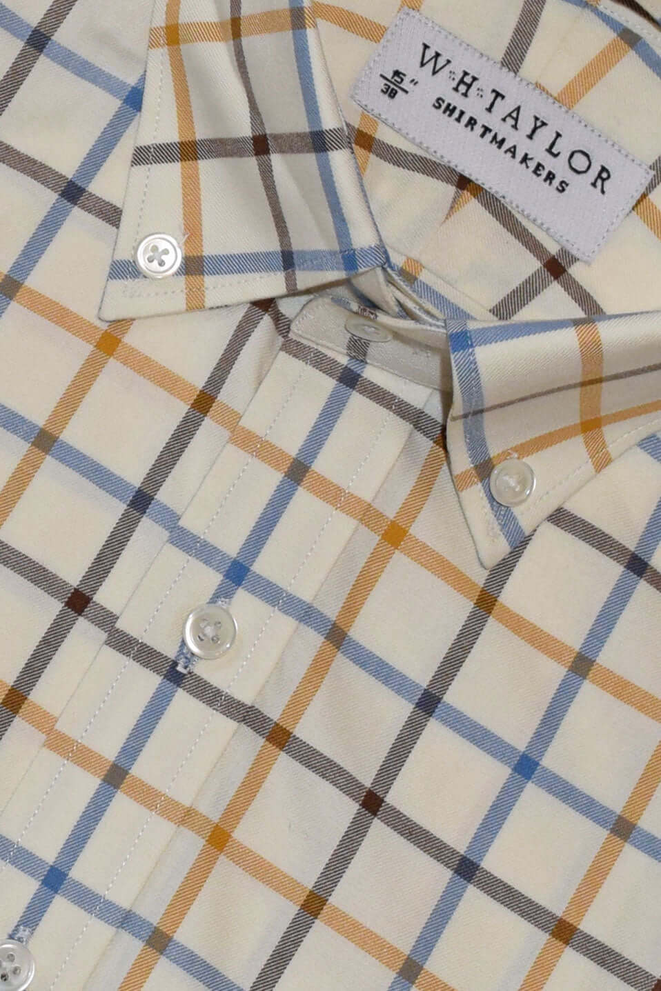 Blue, Brown & Tan Tattersall Check Poplin Men's Bespoke Shirt - Luxurious Lightweight Fabric For Sharp Everyday Style by whtshirtmakers.com