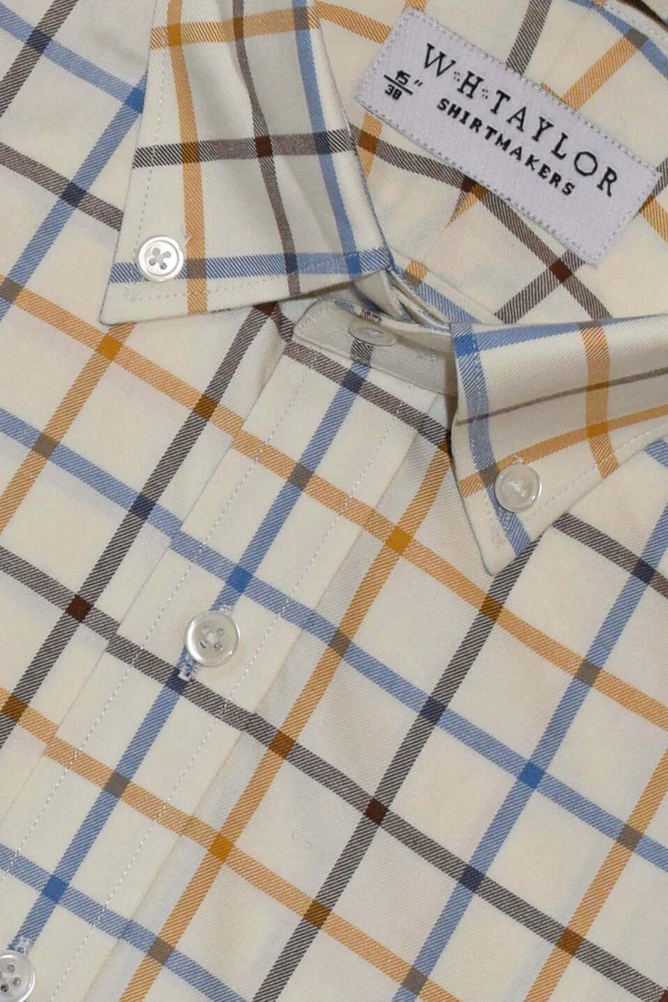 Blue, Brown & Tan Tattersall Check Poplin Men's Bespoke Shirt - Luxurious Lightweight Fabric For Sharp Everyday Style by whtshirtmakers.com