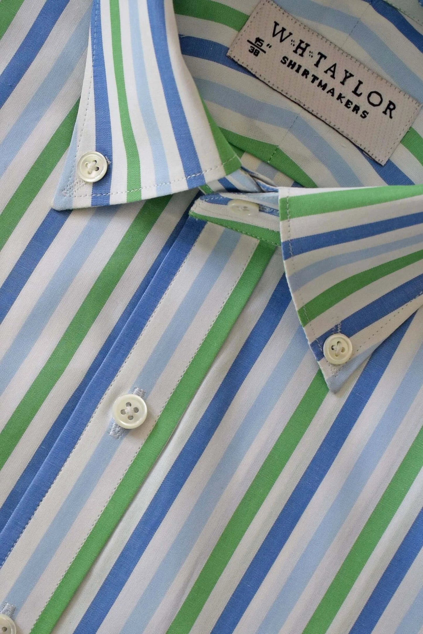Blue Sky & Green Candy Stripe Men's Bespoke Shirt by whtshirtmakers.com