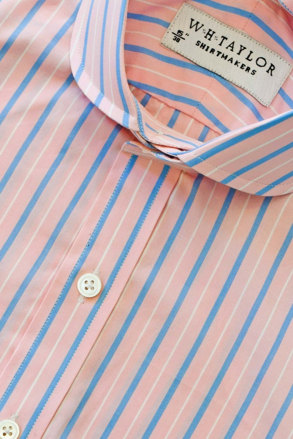 Pink & Blue Stripe Men's Bespoke Shirt by whtshirtmakers.com