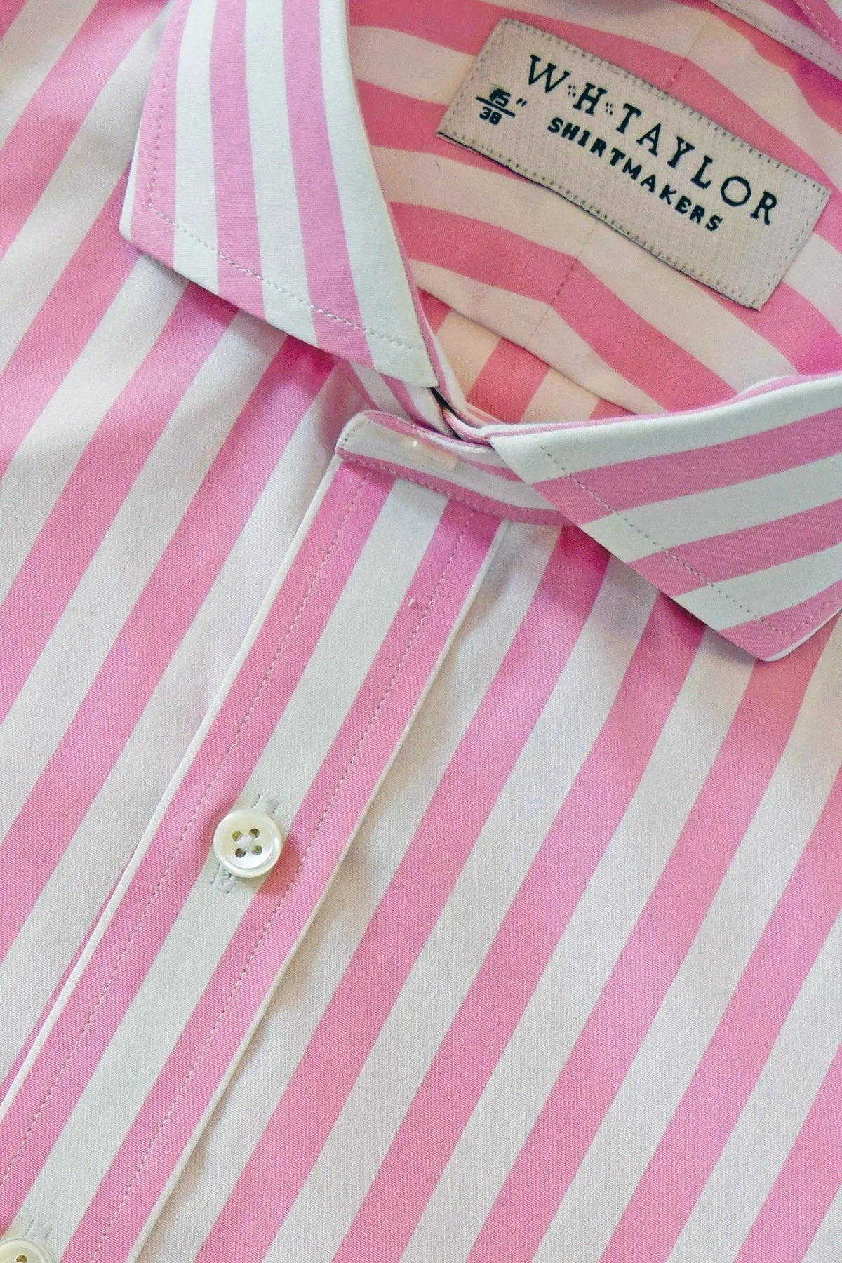WH Taylor Shirtmakers Pink Butcher Stripe Poplin Men's Bespoke Shirt-2 by whtshirtmakers.com
