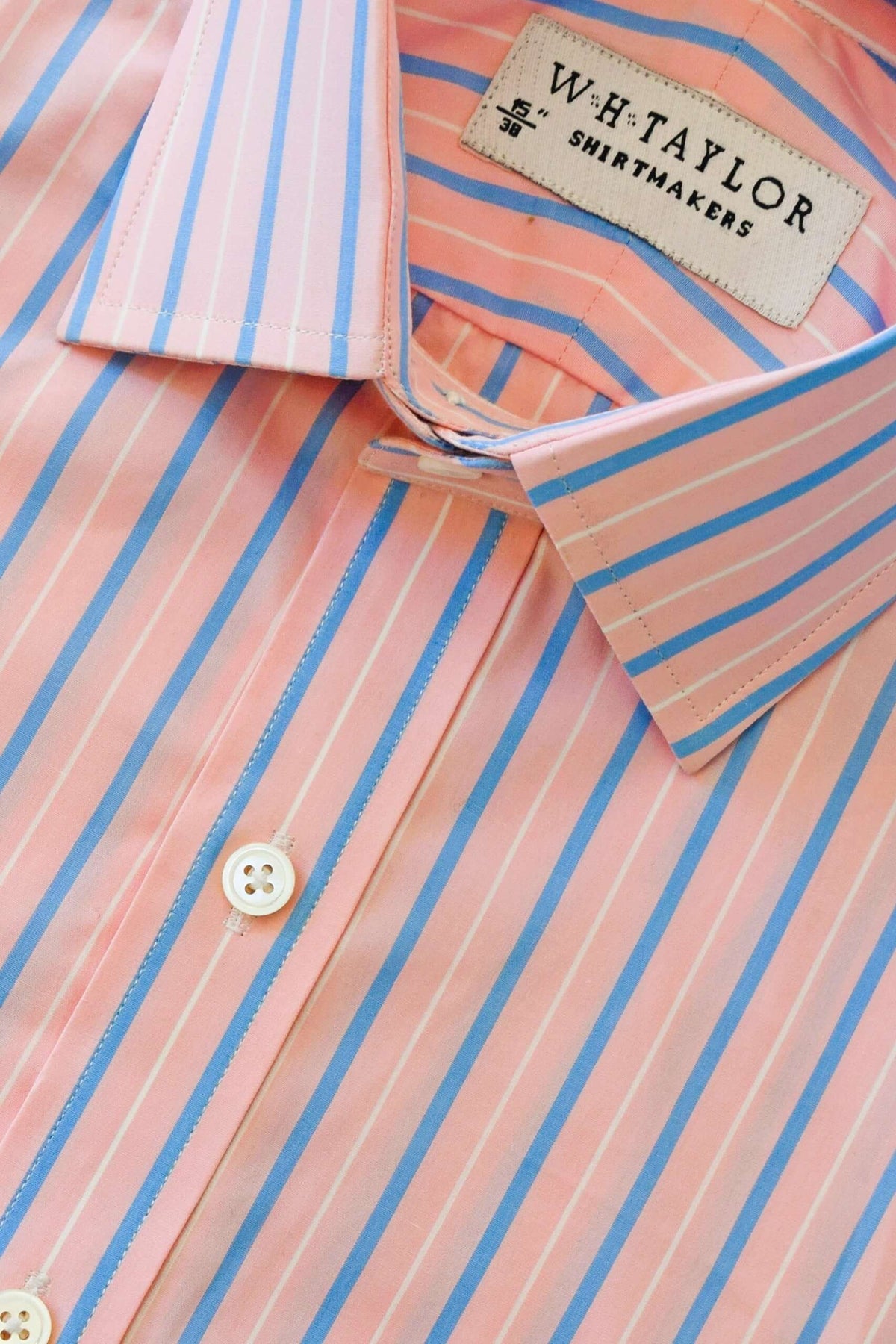 Pink & Blue Stripe Men's Bespoke Shirt by whtshirtmakers.com