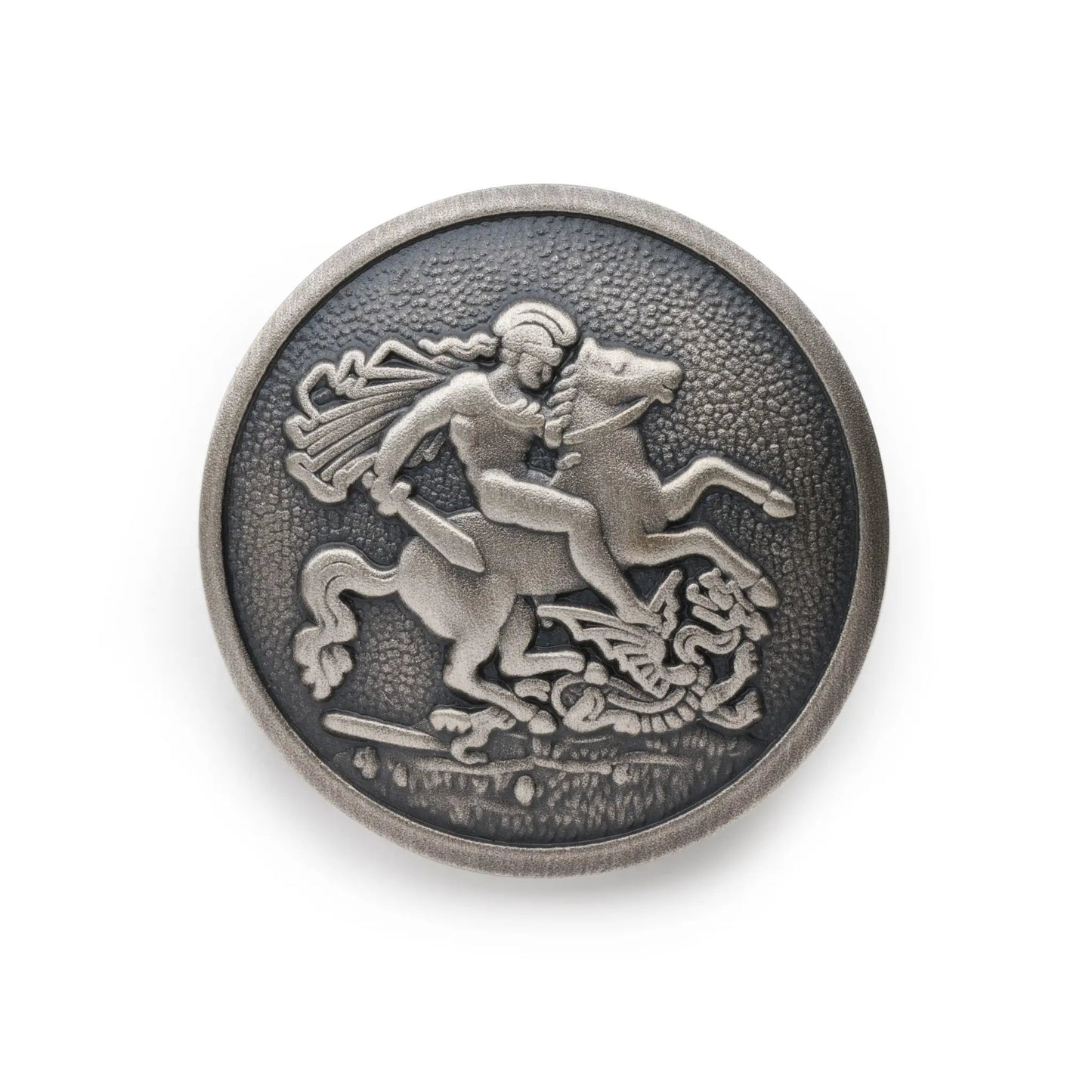 St George & The Dragon Blazer Button In Antique Silver by Benson & Clegg