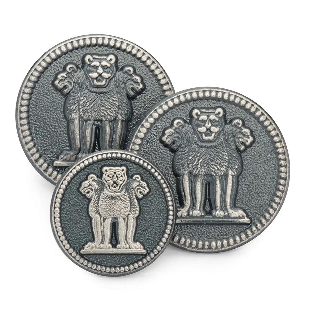 Three Lions Of Ashoka Blazer Button In Antique Silver by Benson & Clegg