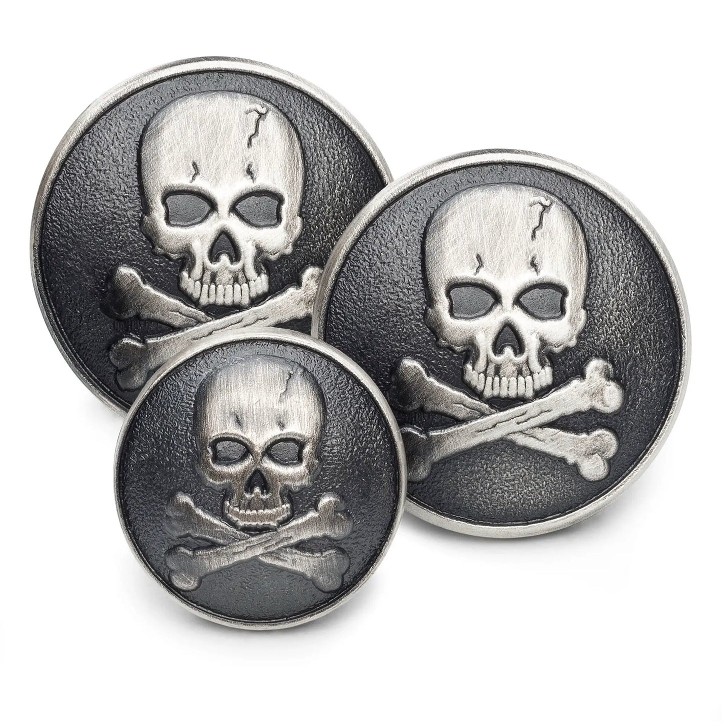 Skull & Crossbones Blazer Button Set In Antique Silver by Benson & Clegg