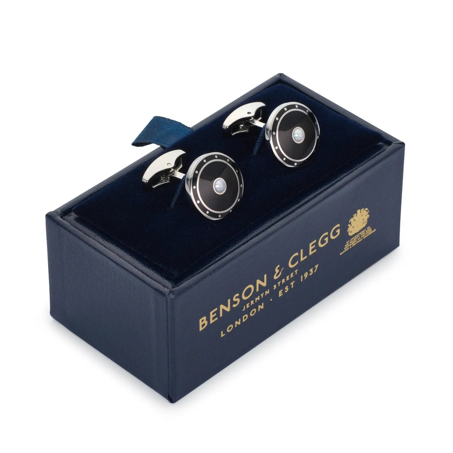Halo Cufflinks In Onyx Black by Benson & Clegg