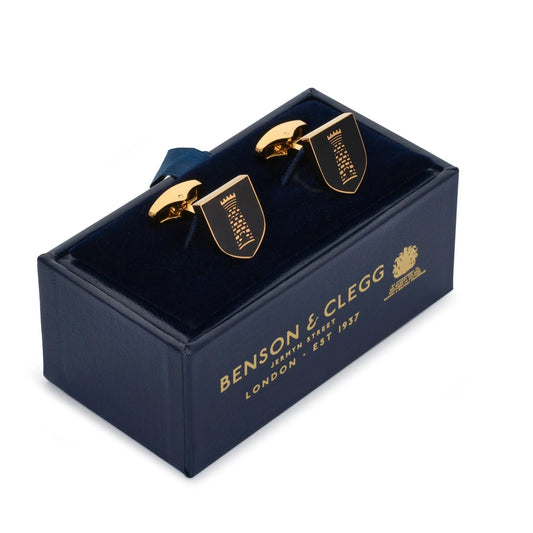 Heraldic Tower Shield Cufflinks In Onyx Black by Benson & Clegg