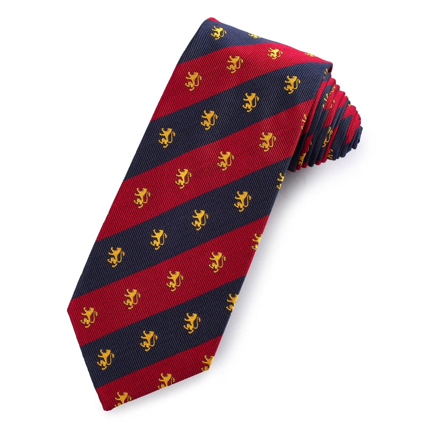 Regent Lion Silk Tie In Crimson & Navy by Benson & Clegg