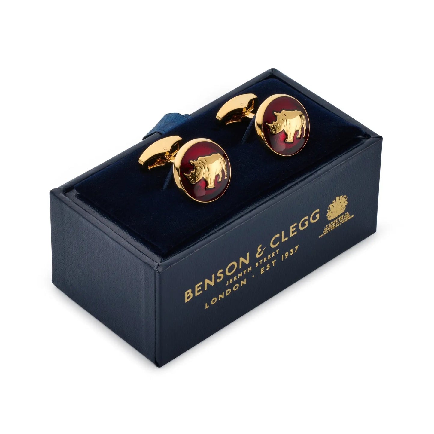 Rhino Cufflinks In Red by Benson & Clegg