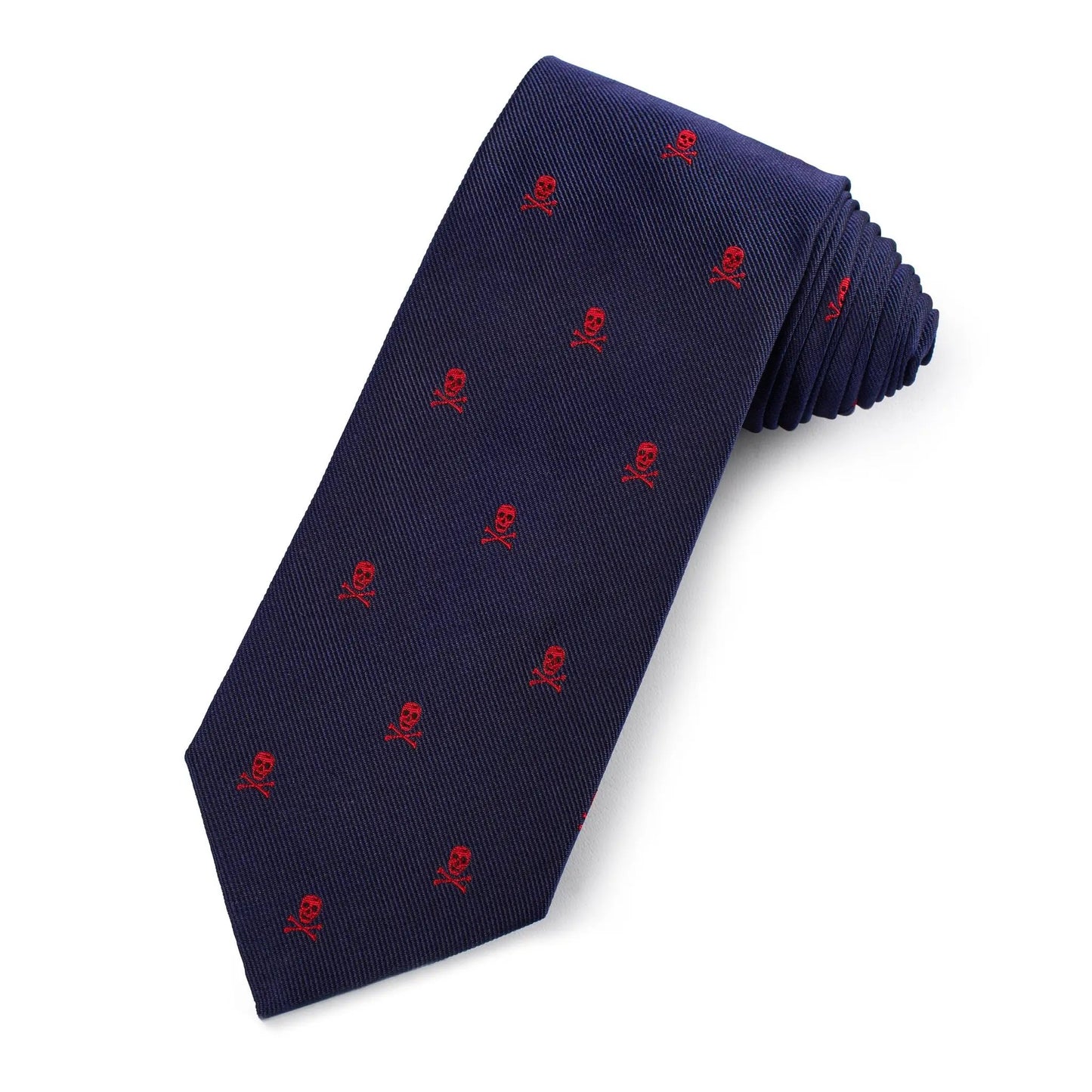 Skull & Crossbones Silk Tie In Red & Navy by Benson & Clegg