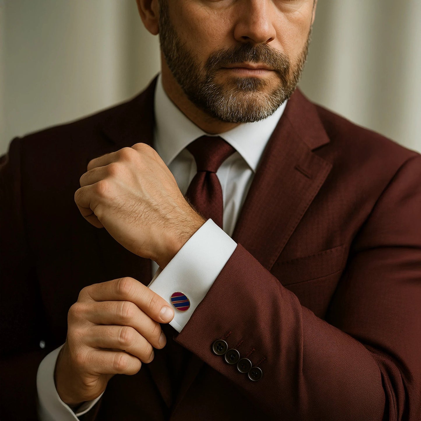 Wide Stripe Chain Cufflinks In Navy And Red by Benson & Clegg