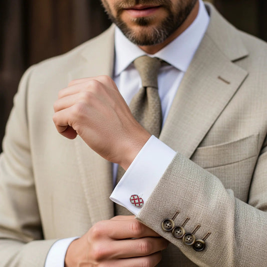 Weave Sterling Silver Cufflinks In Cream by Benson & Clegg