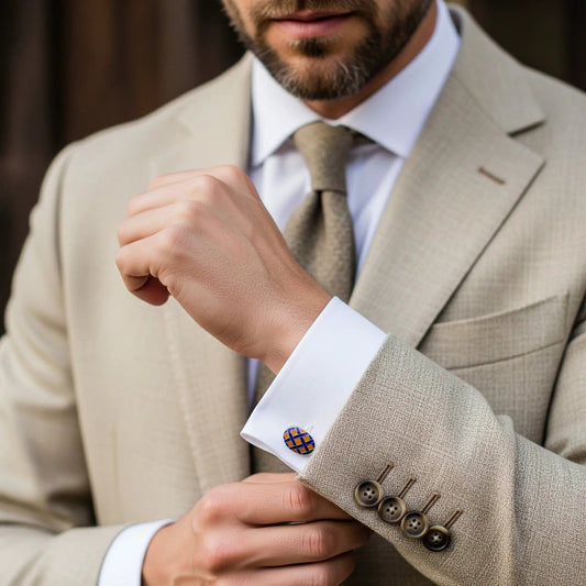 Weave Sterling Silver Cufflinks In Yellow by Benson & Clegg
